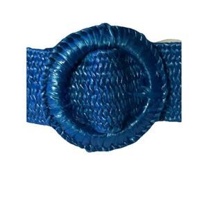 Vintage 1980s Blue Woven Belt M Circular Buckle Retro​